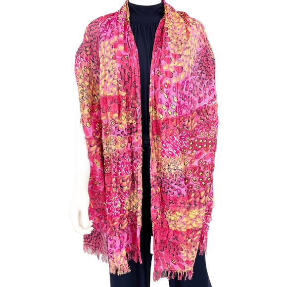 CHEMISTRY NEW YORK Pink Animal Print Fringe Scarf - Picture 7 of 10